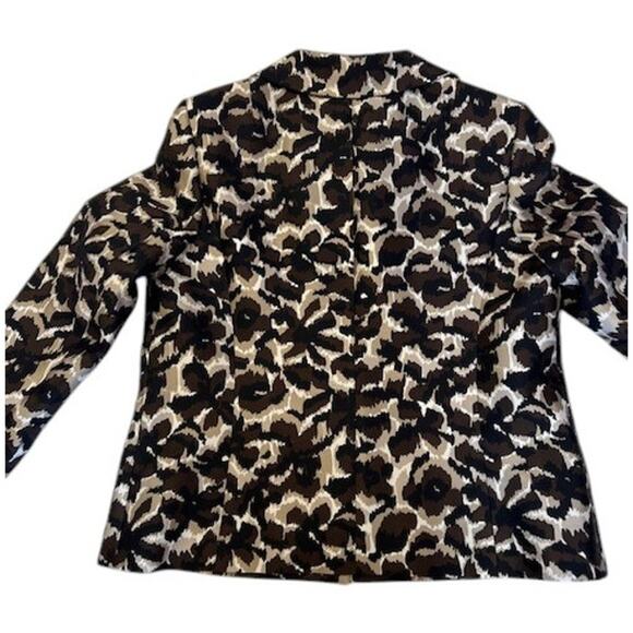 TALBOTS Black Ikat Floral Animal Print Silk Wool Blend Jacket Blazer Women's 16 - Picture 3 of 12